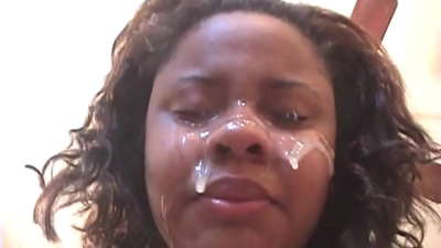 Black Brazilian girl gets a cum on her face after anal sex with a big cock